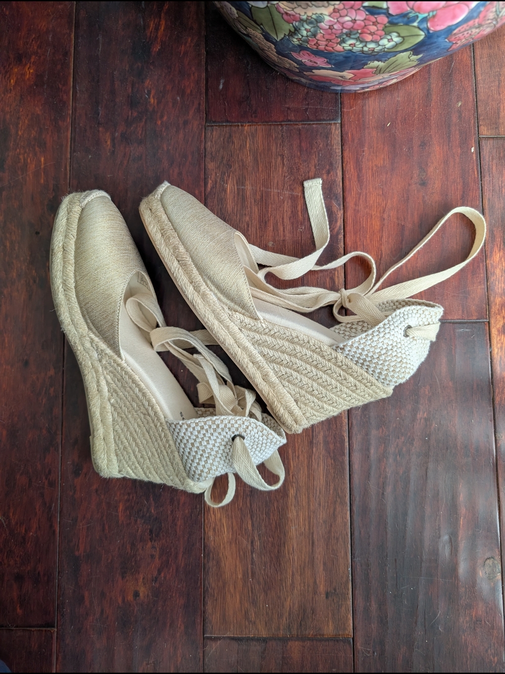 Soludos Marseille Wedge Espadrille Metallic Gold Lace Up Ankle Tie Size 8